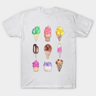 Ice-cream Flavors Watercolor Illustration T-Shirt